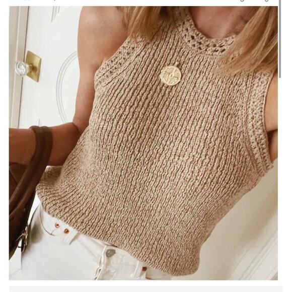 JCrew High Neck Textured Pointelle Sweater Tank Tan XL - Picture 8 of 8
